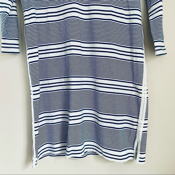 Vineyard Vines Blue White 3/4 Sleeve Striped Cotton Blend Lace Up Dress - Picture 10 of 14